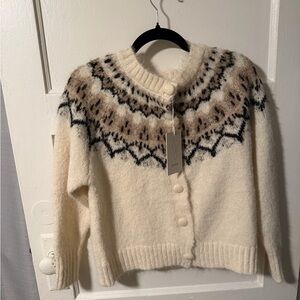 Joie Women’s Sz XS Cream Fair Isle Button up Cardigan Cozy Classic Cottagecore